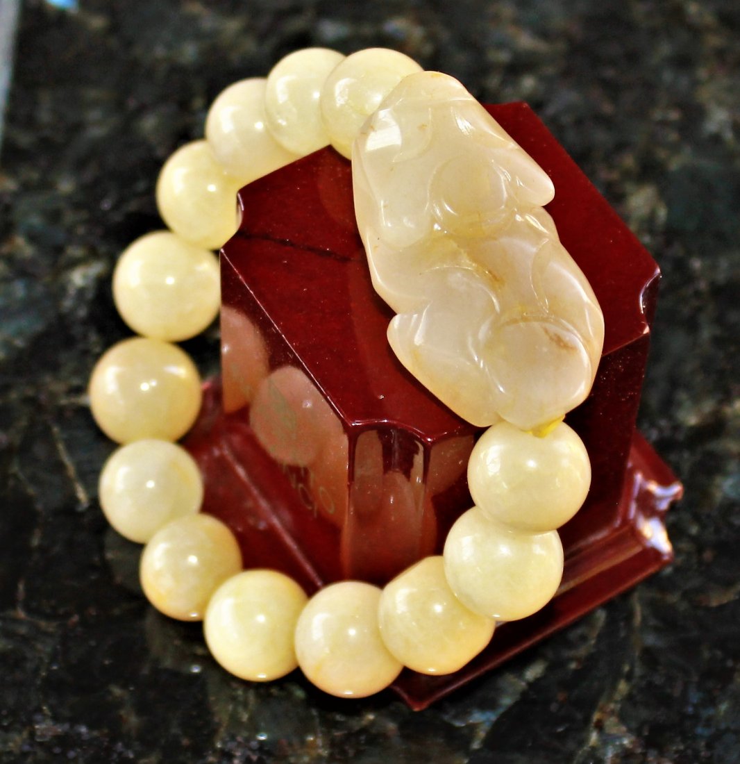 Natural JADE Jadeite Round Gemstone Beads Bracelet (1 of 2)