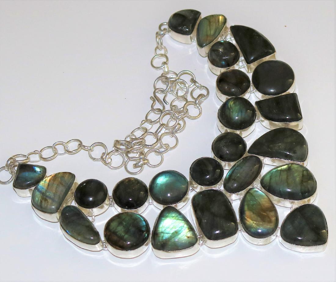 Blue Fire Labradorite Silver Necklace (1 of 1)