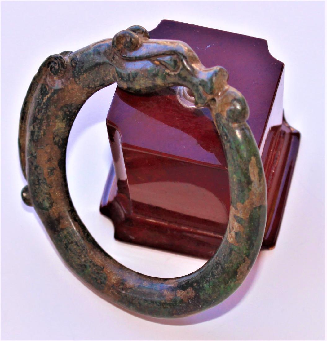 old natural jade bangle hand carved dragon design (1 of 2)