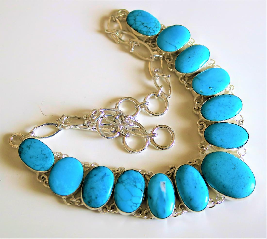 Caribbean Larimar Gemstone Silver Necklace: Caribbean Larimar Gemstone Silver Necklace