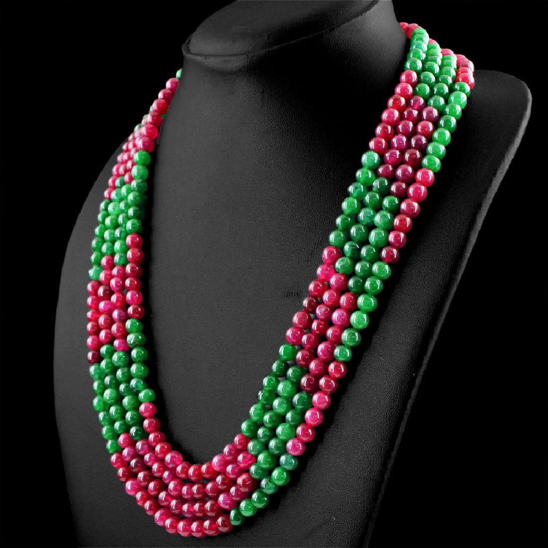 EARTH MINED 4 LINE RICH RED RUBY & GREEN EMERALD ROUND (1 of 1)