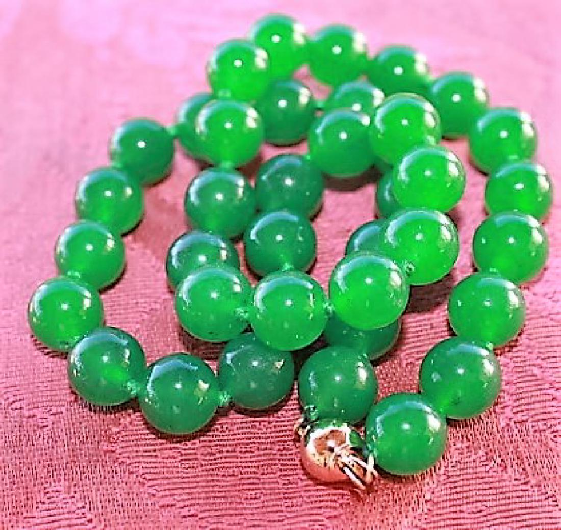 10MM NATURAL GREEN JADE ROUND BEADS NECKLACE 18" AAA+ (1 of 1)
