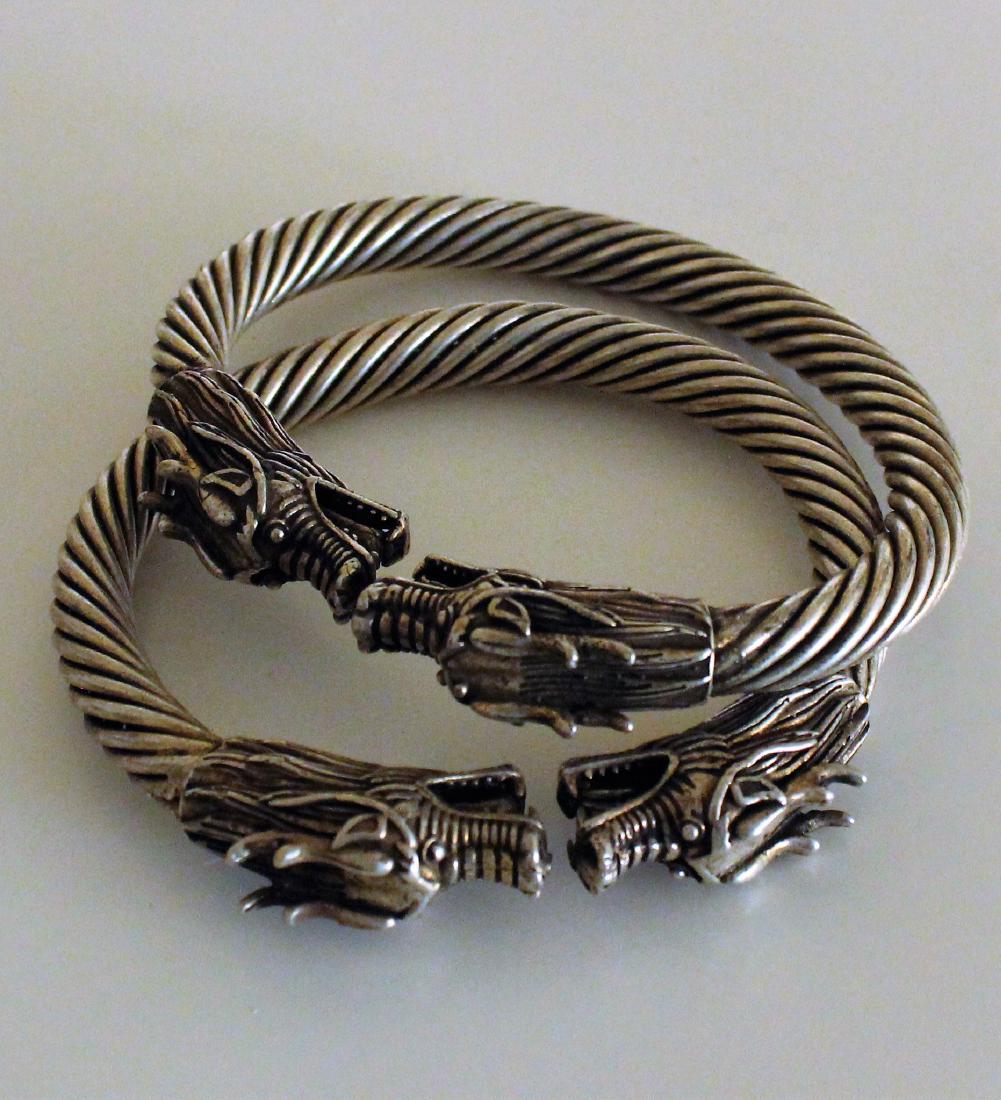 pair Chinese handmade old Tibetan silver bracelet (1 of 2)