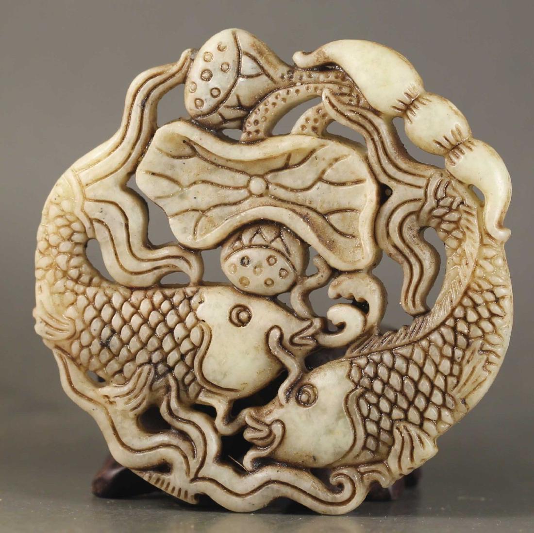 Chinese old jade hand-carved double fish design (1 of 1)