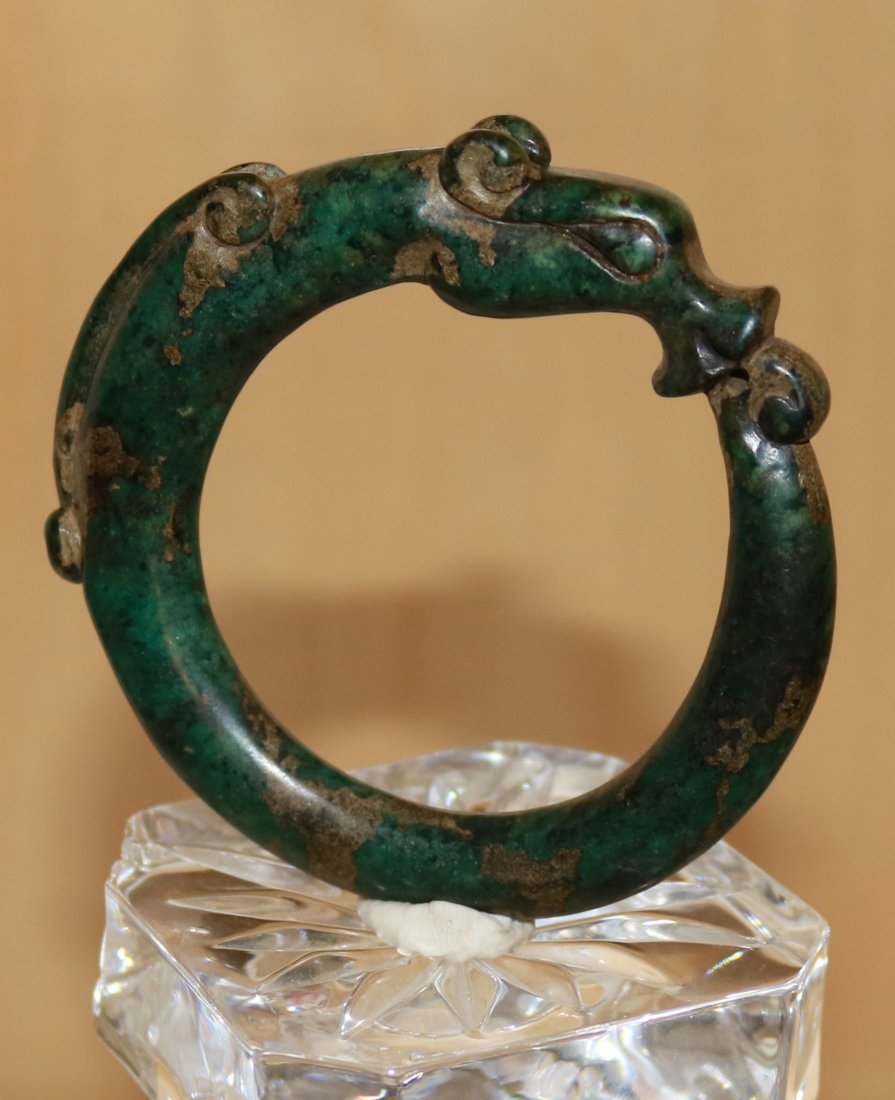 old natural jade bangle hand carved dragon design (1 of 2)