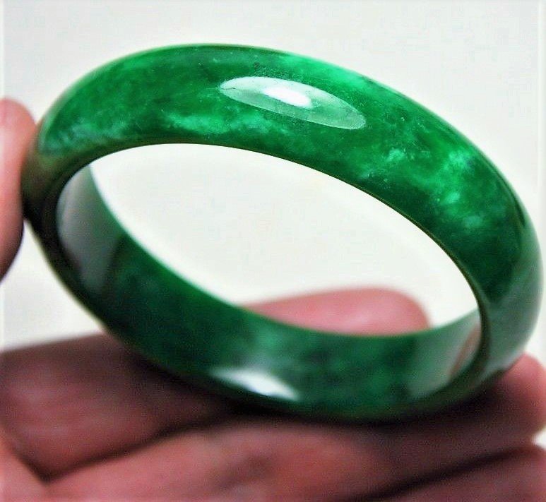 Certified Natural Emerald Green Jadeite Jade Bangle (1 of 3)