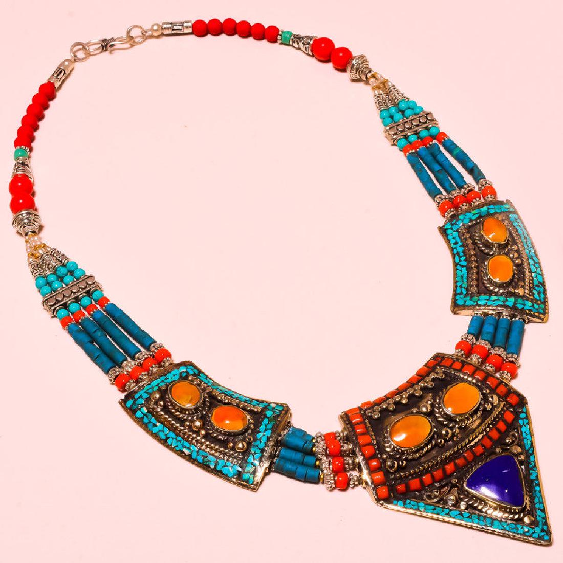 Tibetan Lapis Lazuli & Turquoise & Red Coral Necklace (1 of 1)