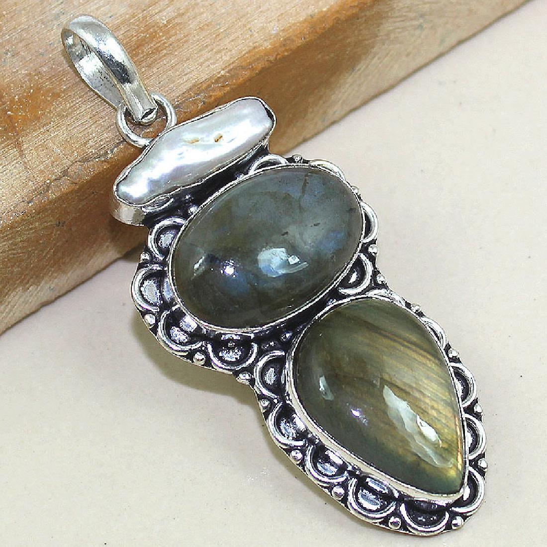 Labradorite & Pearl 925 Silver Pendant (1 of 1)