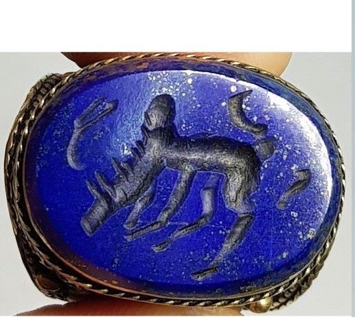 OLD LAPIS LAZULI INTAGLIO STONE SILVER BEAUTIFUL RING l: OLD LAPIS LAZULI INTAGLIO STONE SILVER BEAUTIFUL RING
