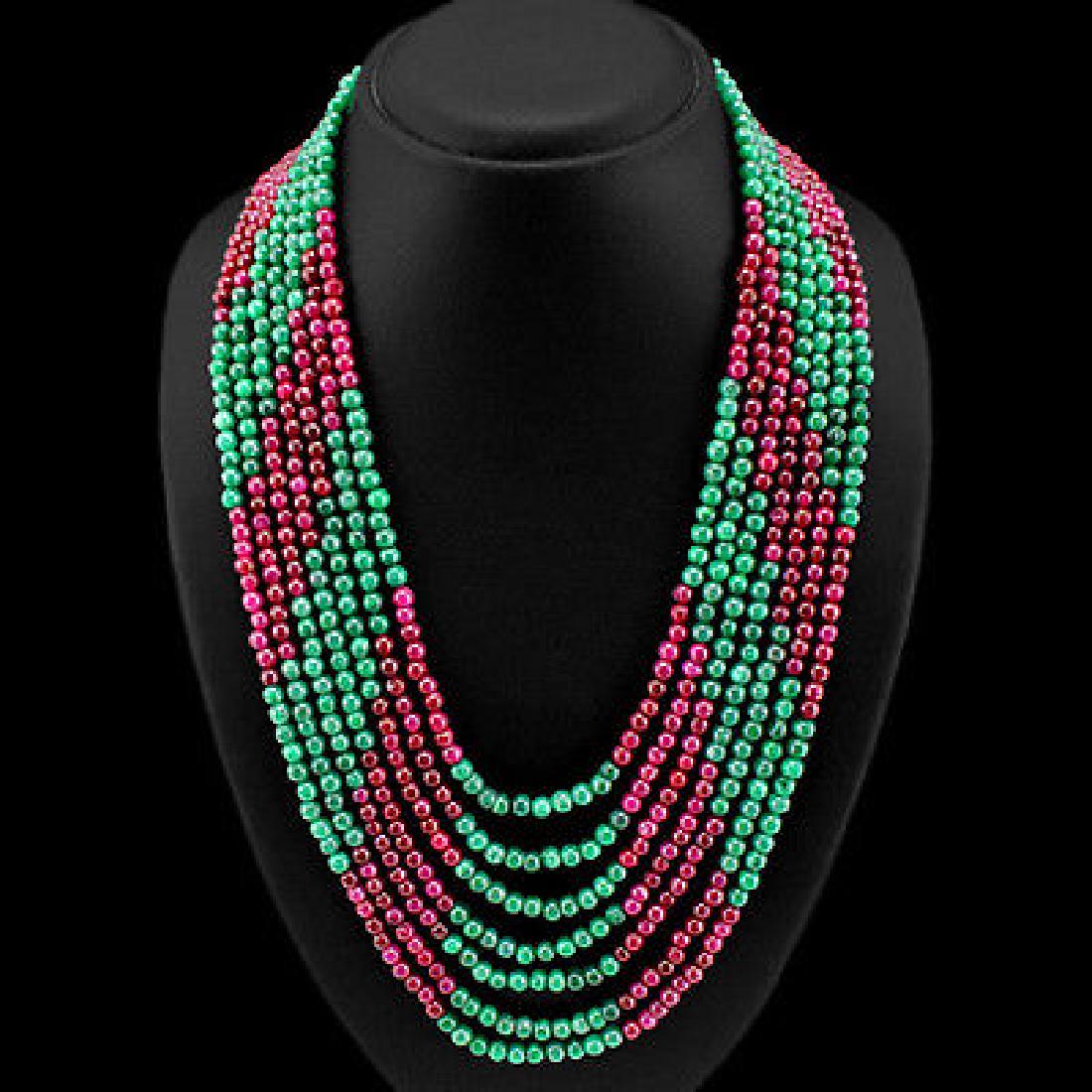 EARTH MINED 7 LINE RUBY & GREEN EMERALD BEADS NECKLACE (1 of 1)
