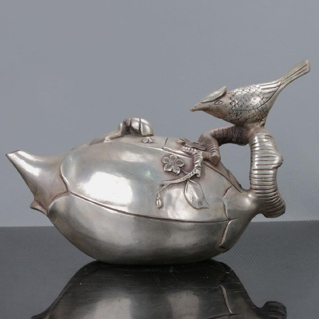 Old Chinese Tibet Silver Handwork Bird Motif Teapots (1 of 5)