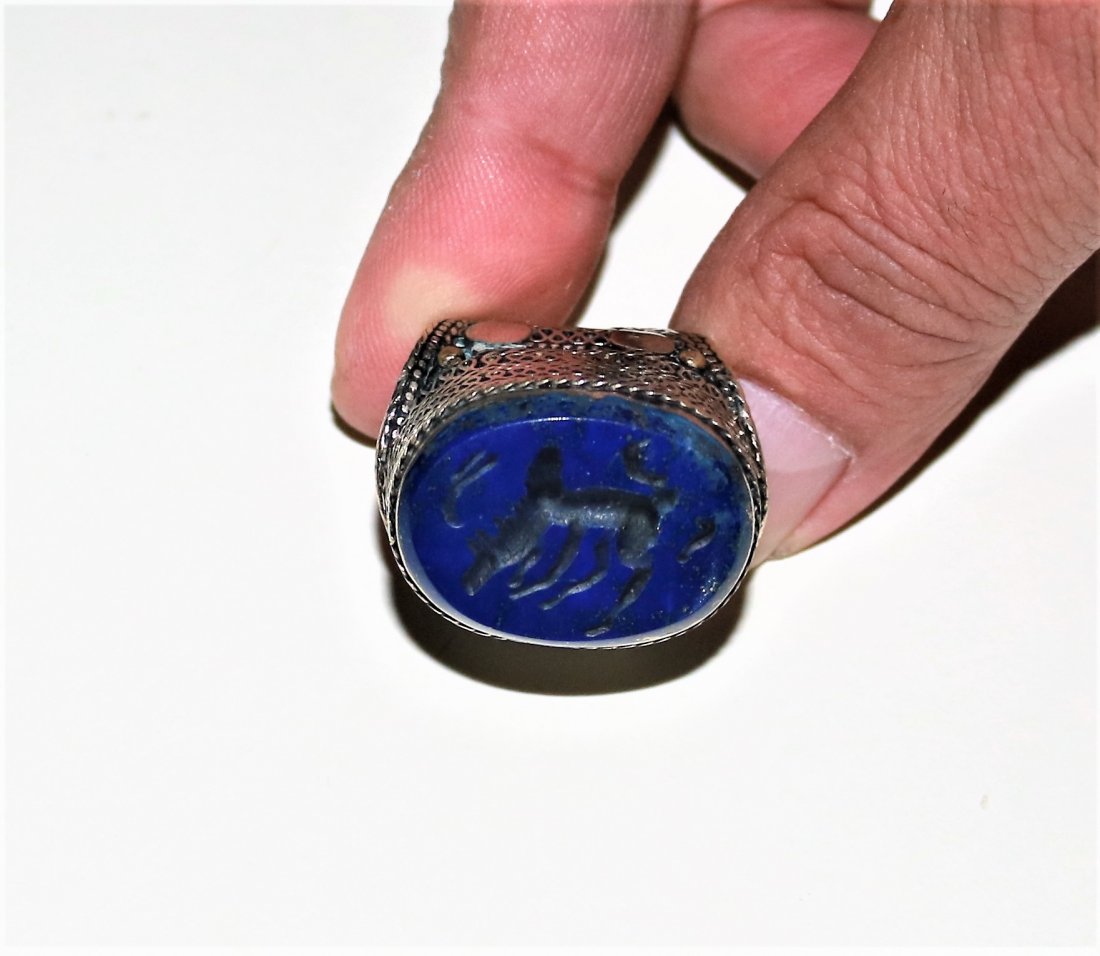 OLD LAPIS LAZULI INTAGLIO STONE SILVER BEAUTIFUL RING l (1 of 3)