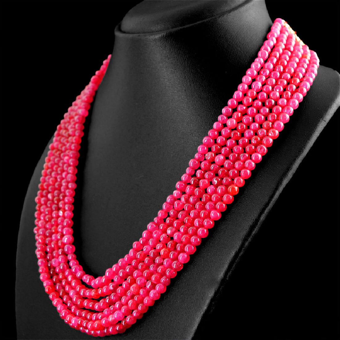 EARTH MINED 6 STRAND RICH RED RUBY ROUND SHAPE BEADS (1 of 2)