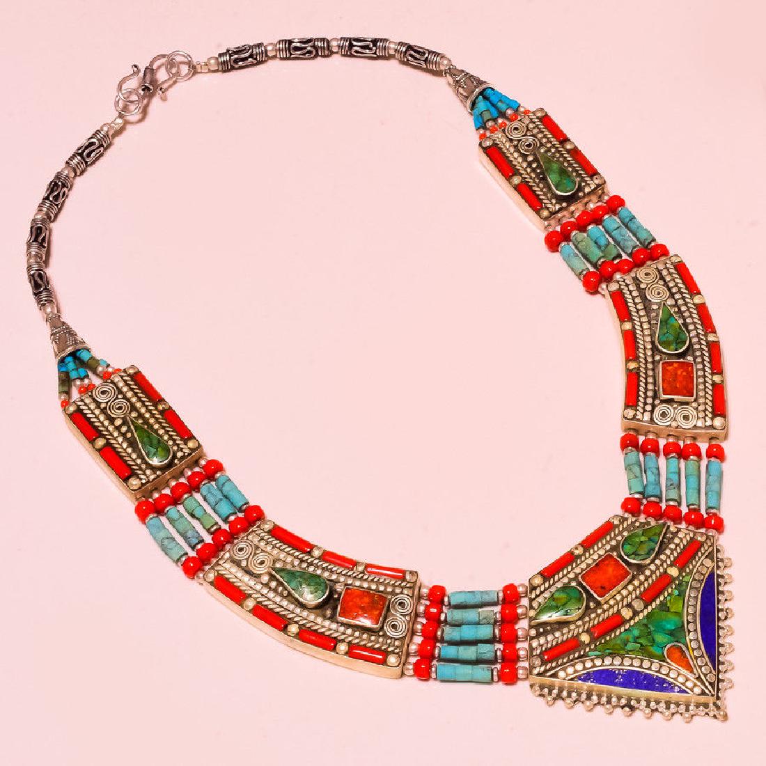 BEAUTIFUL CORAL WITH LAPIS LAZULI BEAUTIFUL 925 SILVER (1 of 1)