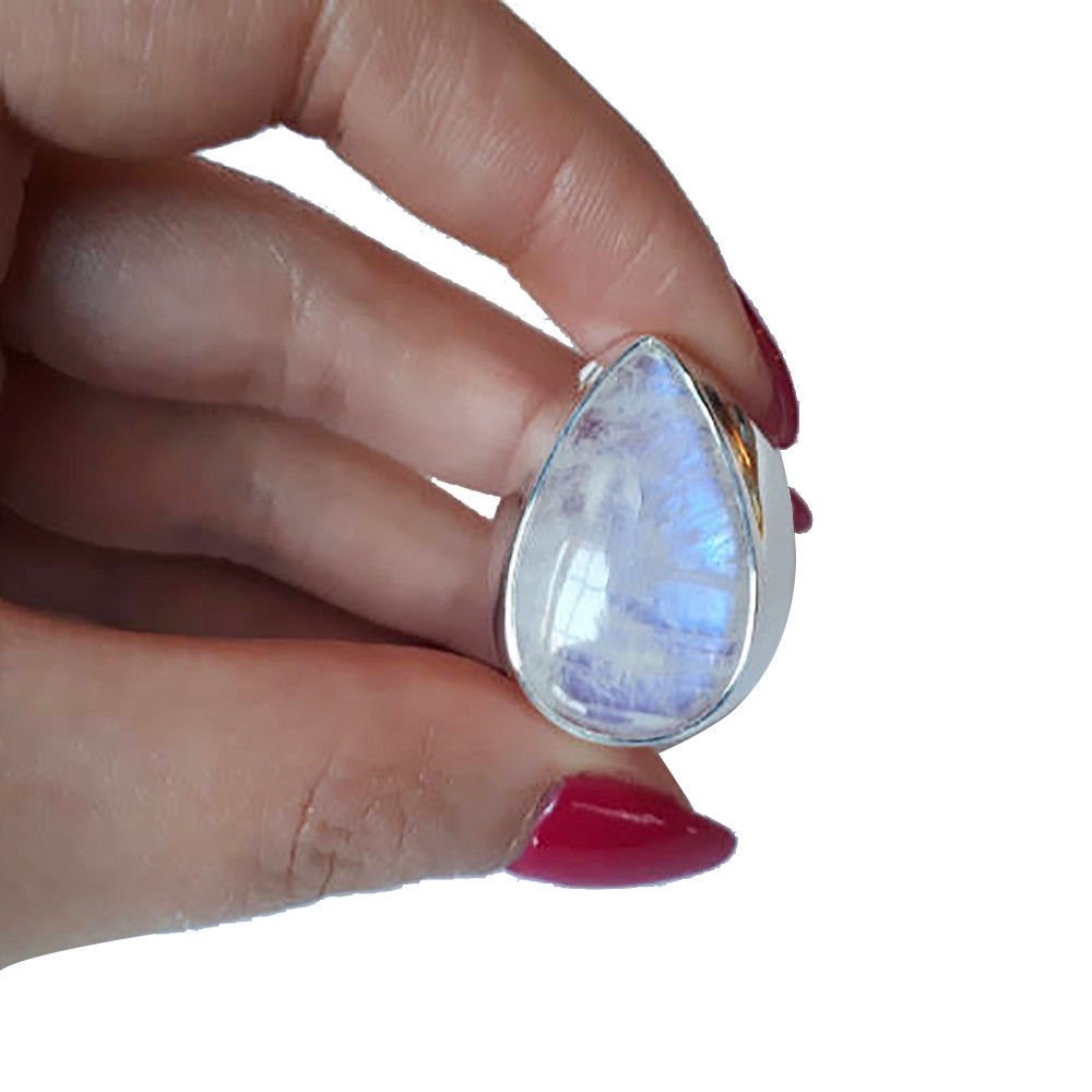 Women Natural Gemstone Rainbow Moonstone Ring Sterling (1 of 3)