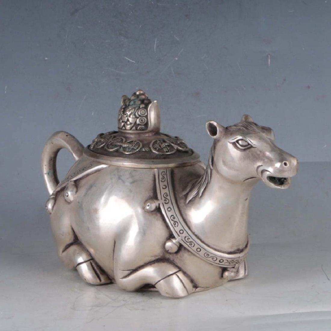 ancient Chinese Silvering Copper Horse Teapot (1 of 5)