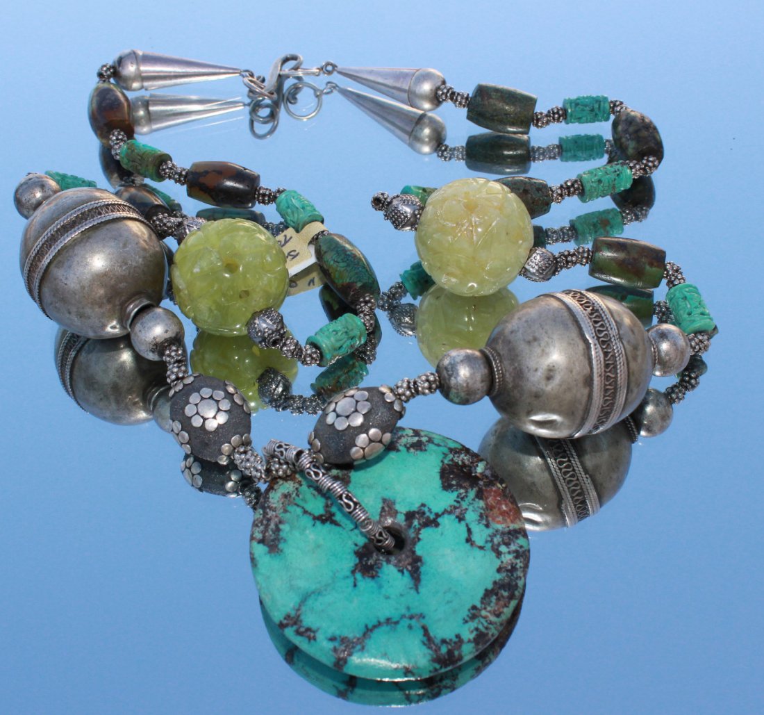 vintage Tibetan Jade Turquoise Silver Necklace (1 of 2)