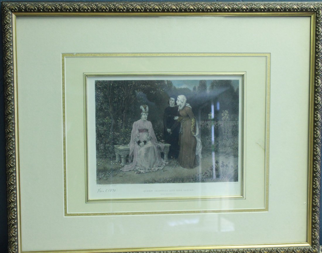 Queen Isabella and her Ladies(King Richard II): Frame measures 21.5" by 17.5". Etching measures 9.5" by 7". 1 of 10 made. Circa 1870.