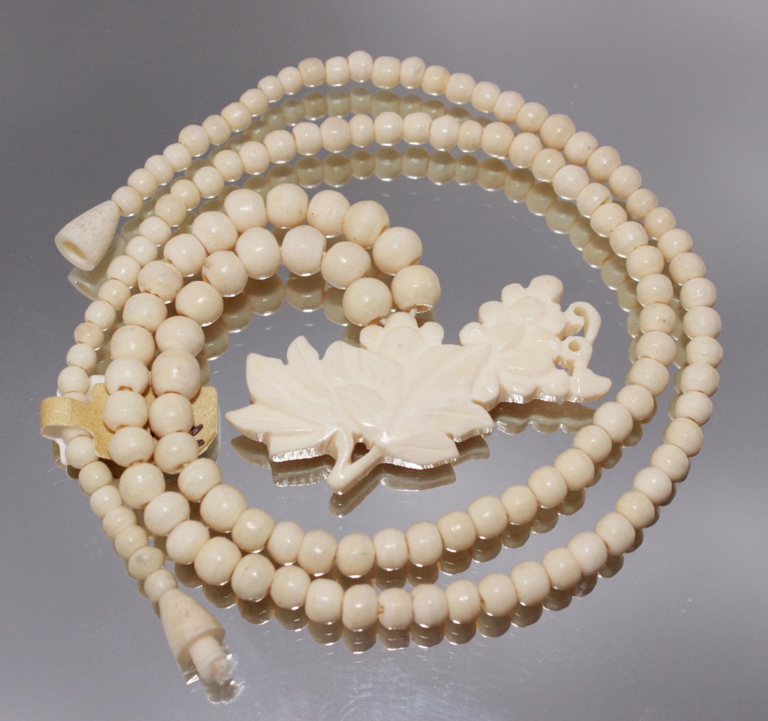 Ivory Carved Necklace with Flower Pendant (1 of 2)