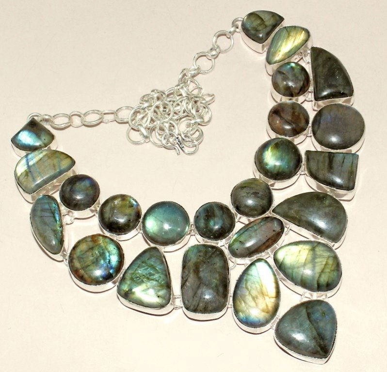 Blue Fire Labradorite Silver Necklace (1 of 1)