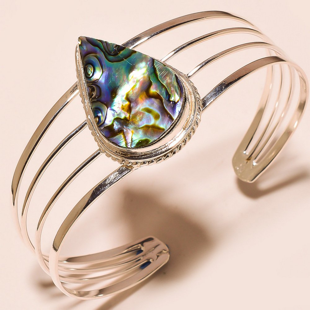 Abalone Shell Gemstone Silver Cuff (1 of 1)