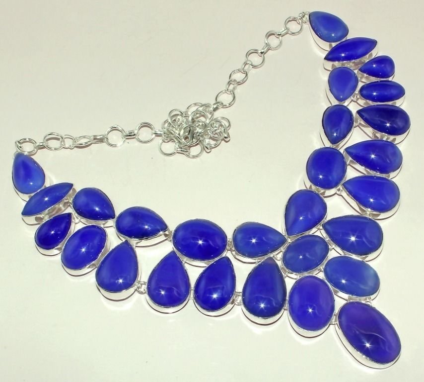Blue Chalcedony Silver Necklace: 150 gramsHandset in solid silver