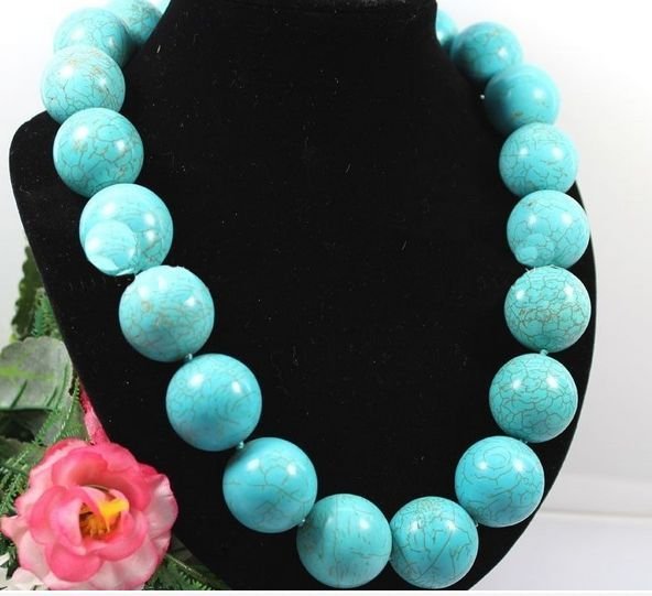 20mm Round natural Turquoise Stone Choker Necklace (1 of 1)