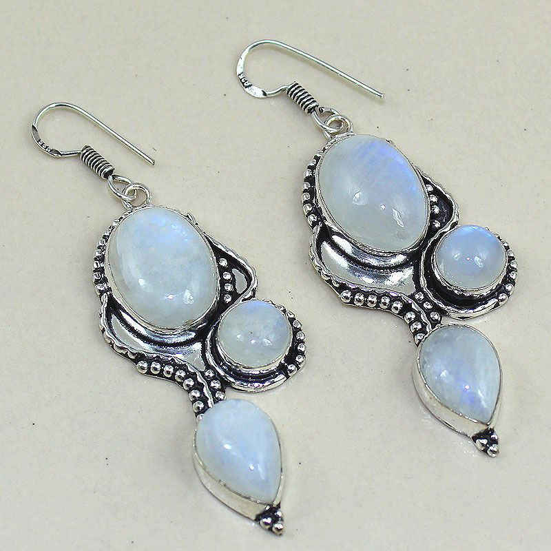 Rainbow Moonstone Silver Earrings (1 of 1)