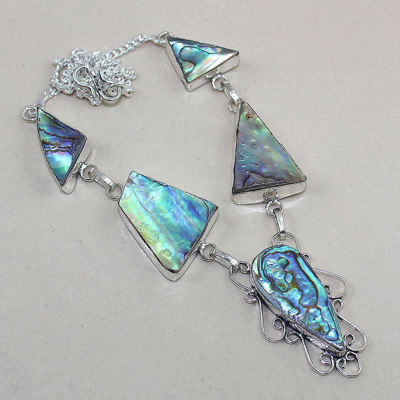 Abalone Shell Silver Necklace: Measures 18" in length. Weighs 27 grams.