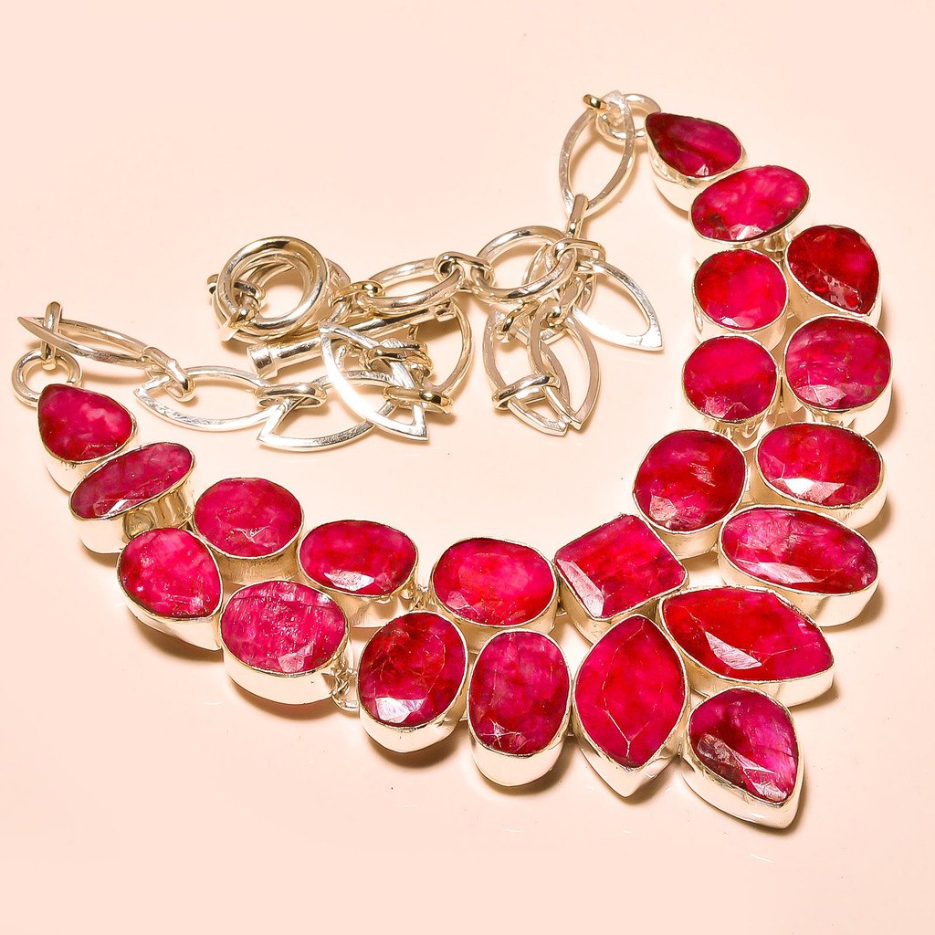 African Ruby Gemstone Silver Necklace (1 of 1)