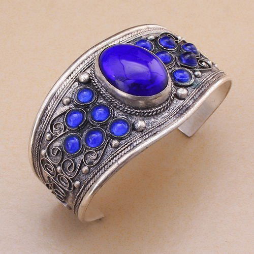 Unisex Vintage Lapis Lazuli Bead Cuff Bracelet Bangle (1 of 2)