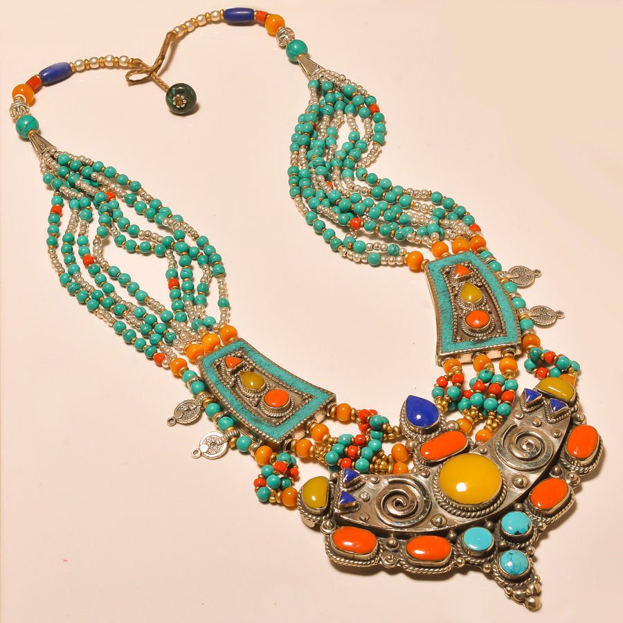 NEPALESE TURQUOISE & RED,YELLOW CORAL WITH LAPIS LAZULI (1 of 1)