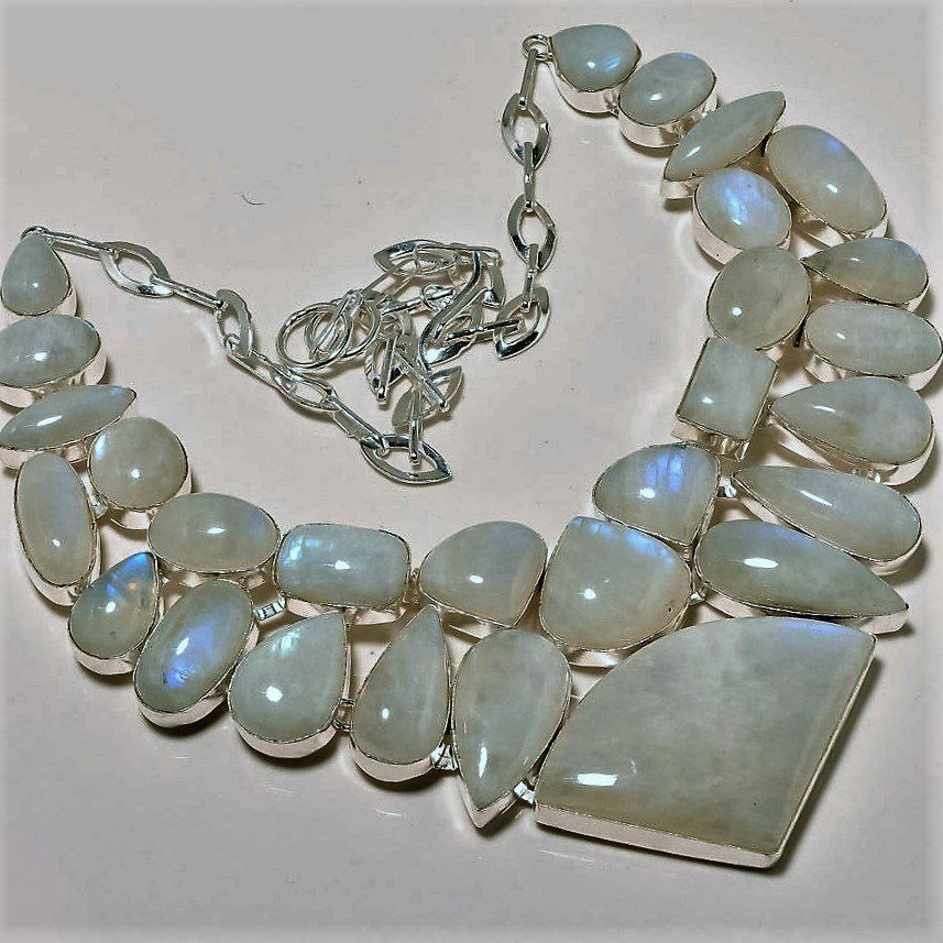 Charming Rainbow Moonstone Silver Necklace (1 of 1)