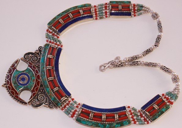 Tibetan Lapis Lazuli & Turquoise & Red Coral Necklace (1 of 1)