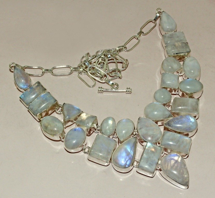 Rainbow Moonstone SIlver Necklace (1 of 1)