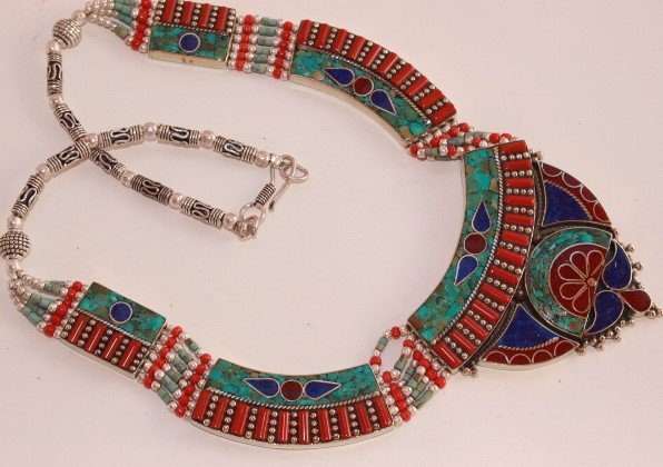 Tibetan Lapis Lazuli & Turquoise & Red Coral Necklace (1 of 1)