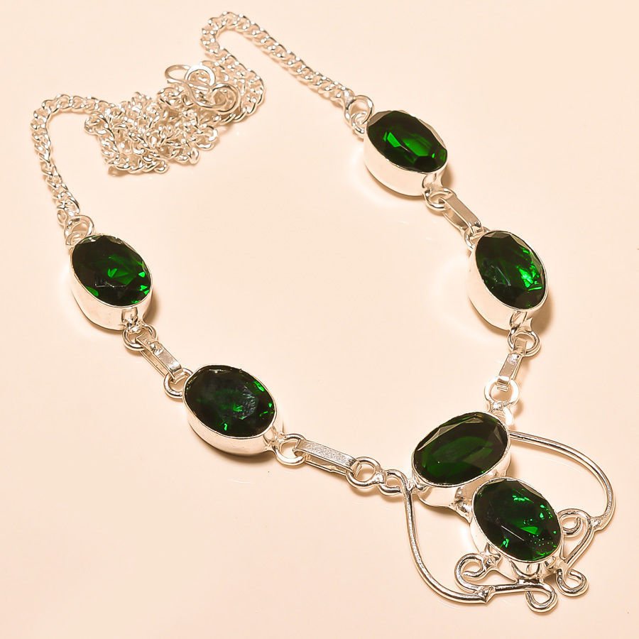 Faceted Chrome Diopside Designer Nice Silver Necklace (1 of 1)