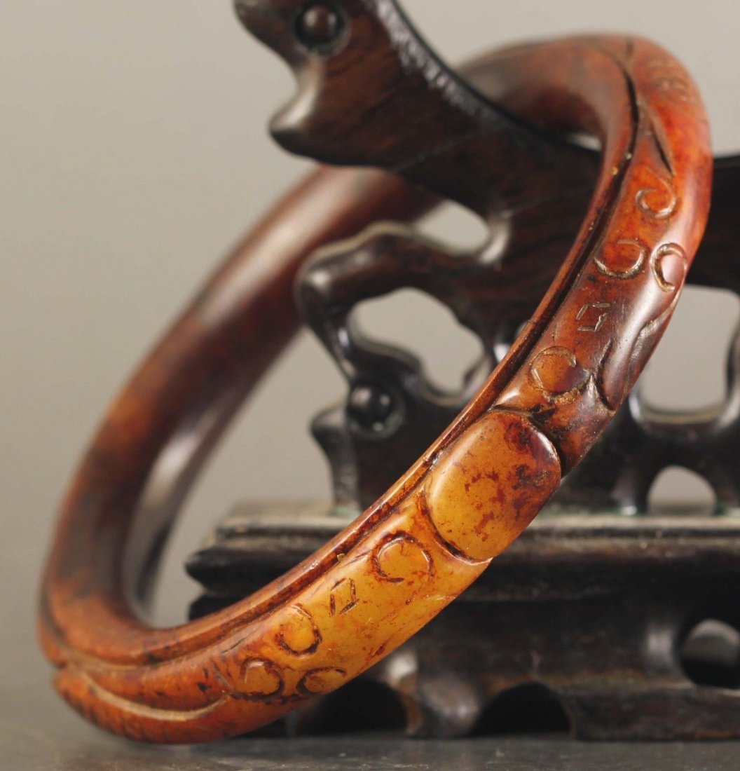Chinese old natural jade hand-carved Dragon Bangle (1 of 4)