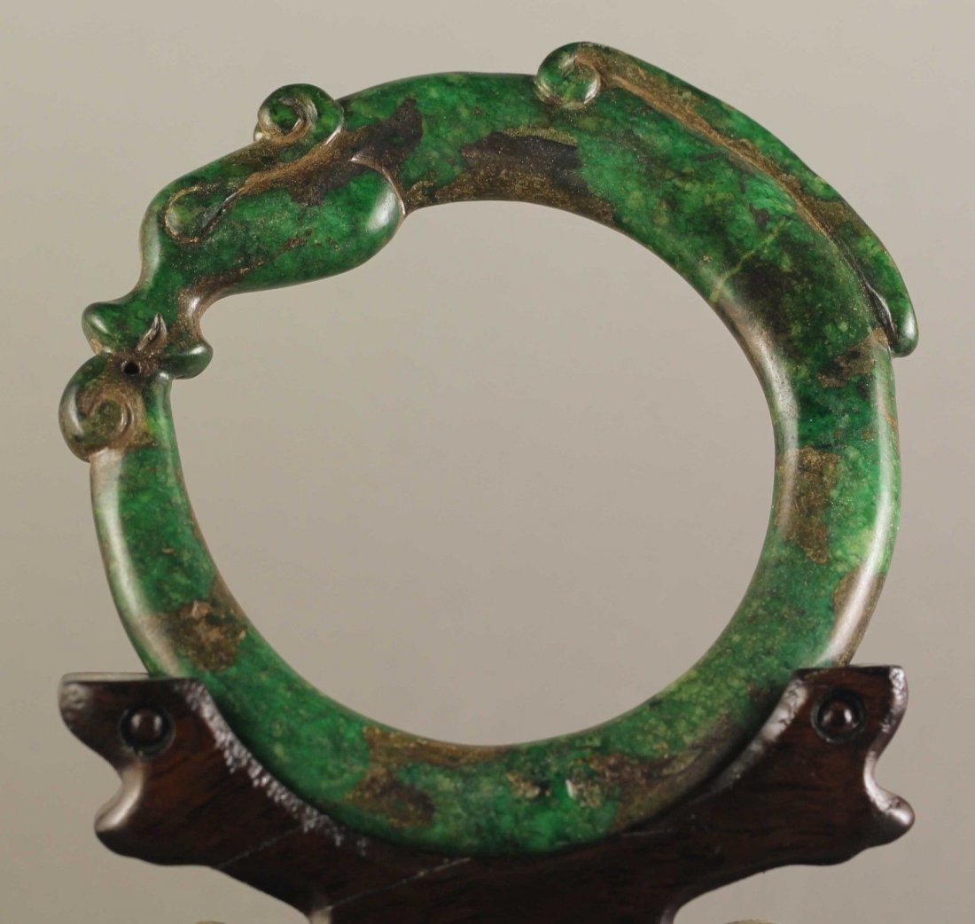 Chinese old natural jade hand-carved Dragon Bangle (1 of 2)