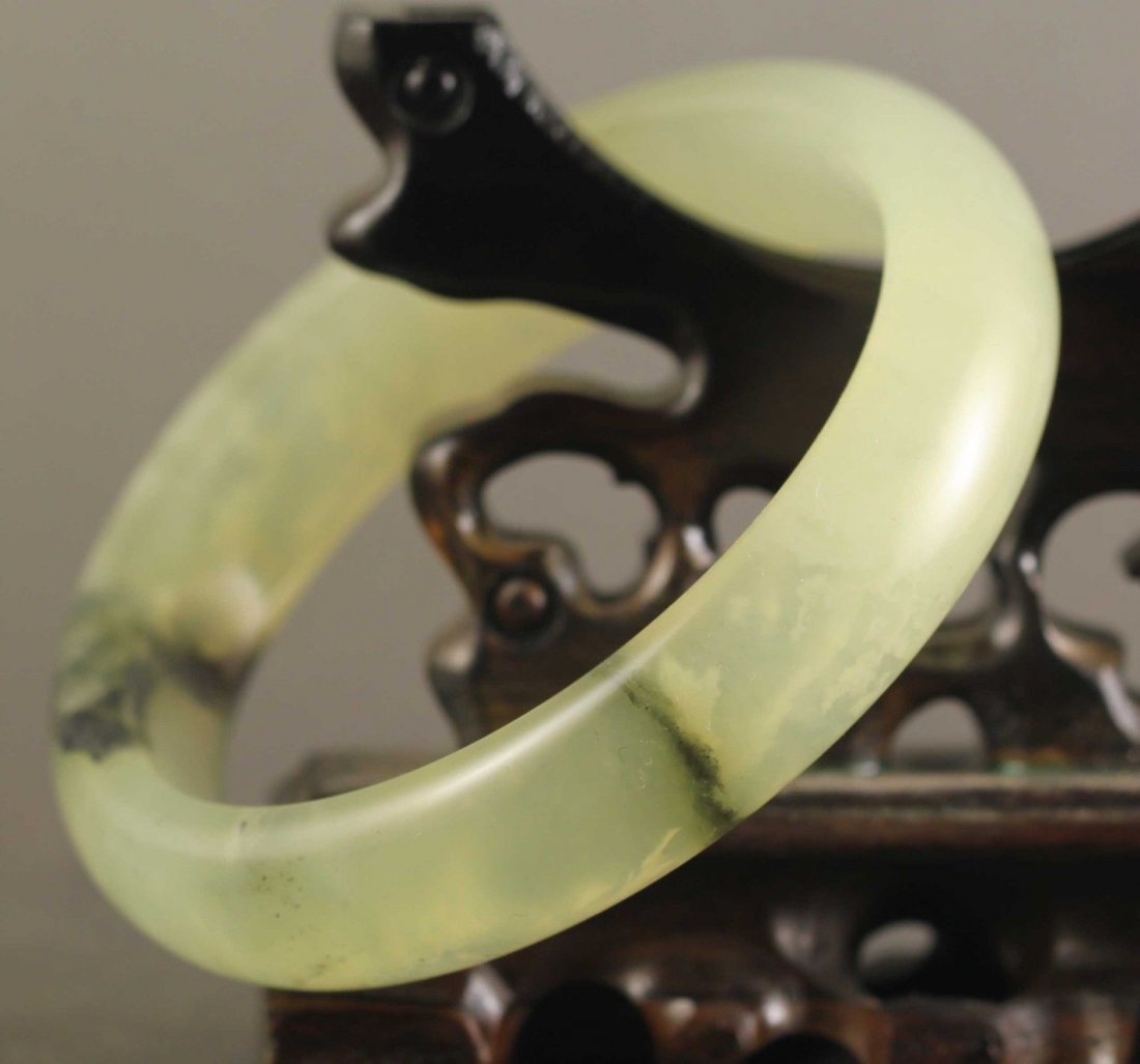 Chinese old natural jade hand-carved Bangle: size:Outside diameter 75mm (2.9inch) Inside diameter 58mm(2.3inch) width:14mm(0.6inch) thickness:8mm(0.3inch)