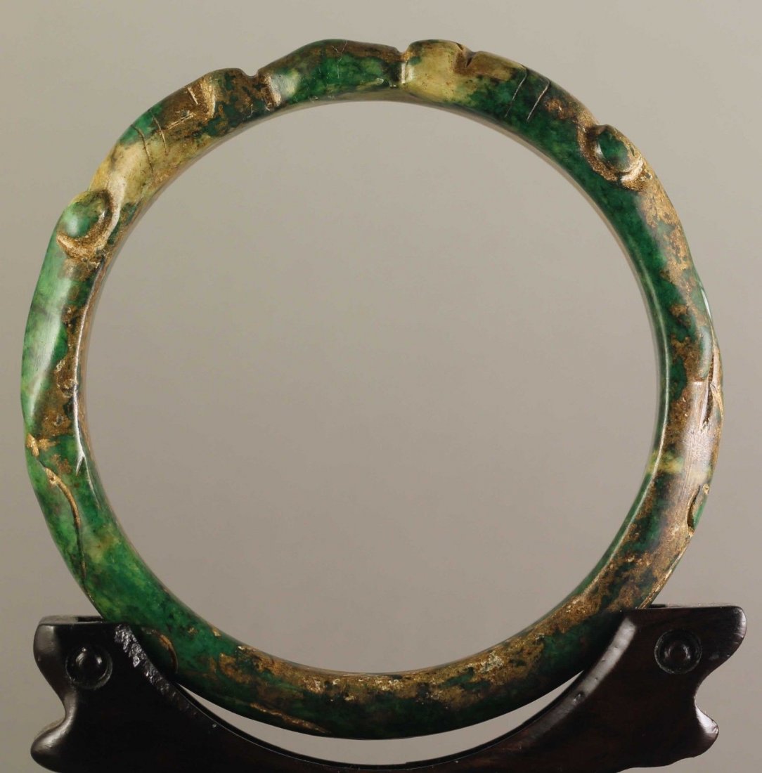 Natural Jade Hand-Carved old Dragon Bangle (1 of 3)