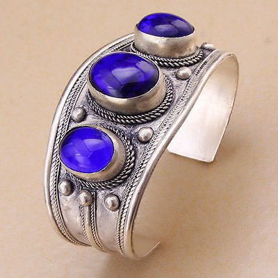 Oval Lapis Lazuli Stone Bead Cuff Bracelet Bangle (1 of 1)