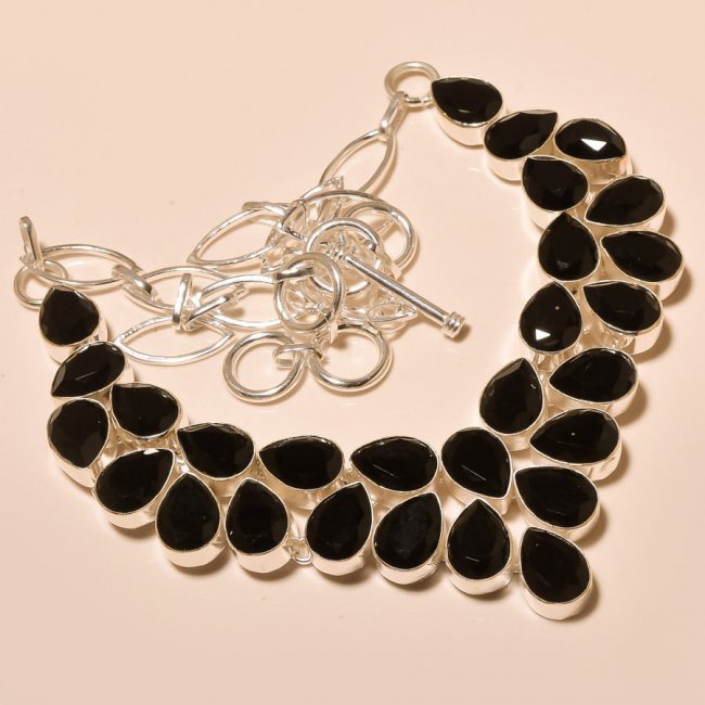 Black Onyx Gemstone Sterling Silver Necklace (1 of 1)