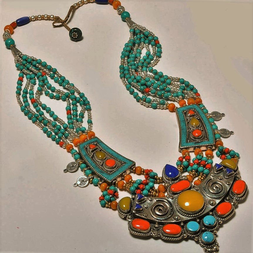 NEPALESE TURQUOISE & RED,YELLOW CORAL WITH LAPIS LAZULI (1 of 1)