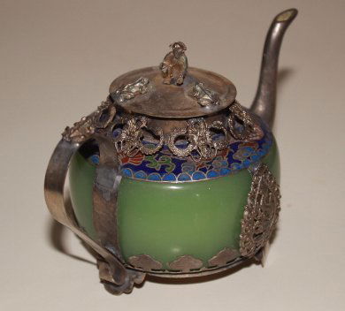 Jade & Tibet Silver Dragon Tea Pot (1 of 2)