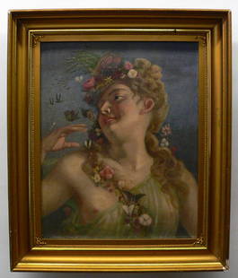 Charles J. Bridgman, 1831-1895, OOC: OIL ON CANVAS, by Charles J. Bridgman (1831-1895), Summer Beauty. Signed Lower right. H: 20" W: 16".