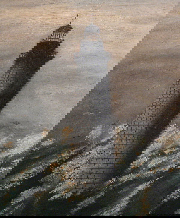 Oil on Canvas, New England Lighthouse: OIL ON CANVAS, New England lighthouse. Not signed, school of Clement Drew. H: 18" W: 12-1/2" framed.