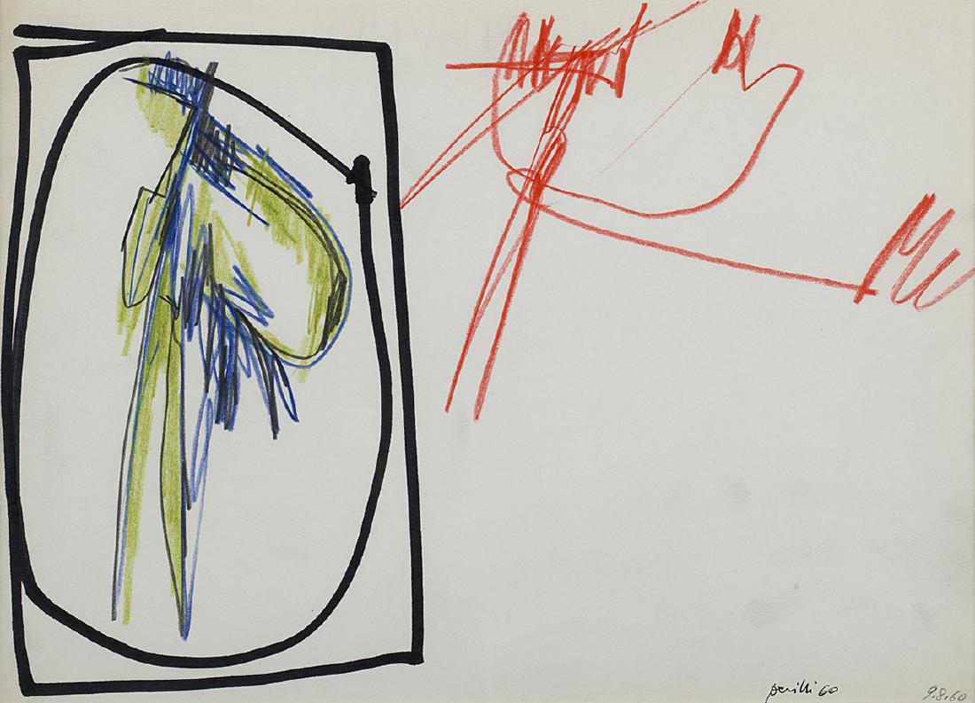 ACHILLE PERILLI - Untitled, 1960: Untitled, 1960 pencil, pen and pastel on paper cm 23x32 Signed and dated: perilli 60 9.8.60 This lot is sold subject to Artists Resale Rights