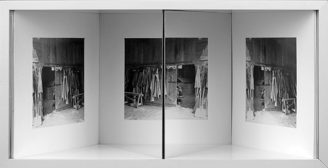 THOMAS RUFF - 3D-Schwarzwald (Werkzeugraum), 1994: 3D-Schwarzwald (Werkzeugraum), 1994 Two C-prints, 2 mirrors, wood and glass box, stool 120,6 cm x 73,7 cm x 44,7 cm Edition of 6 This lot is sold subject to Artists Resale Rights