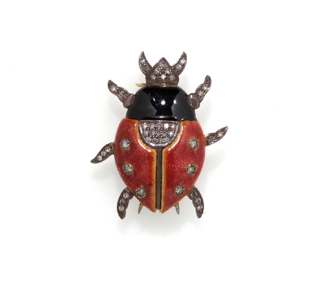 YELLOW GOLD, ENAMEL AND DIAMONDS 'LADY-BUG' BROOCH (1 of 1)